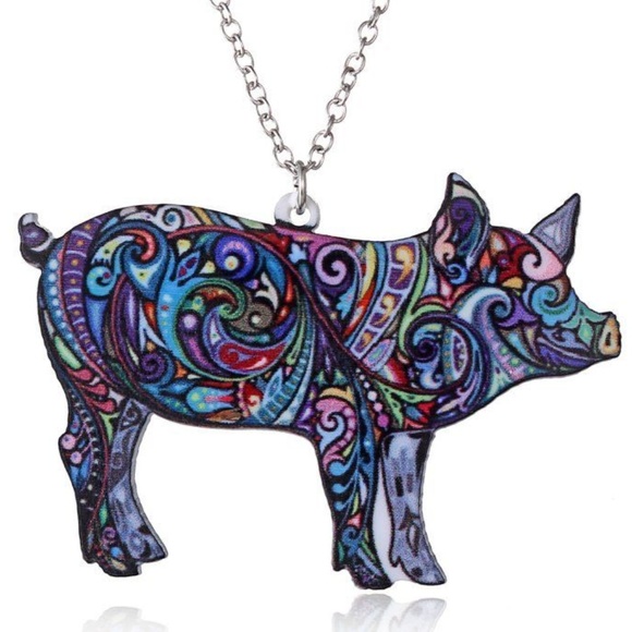 greenirishmoon Jewelry - BOHO paisley PIG farm animal necklace